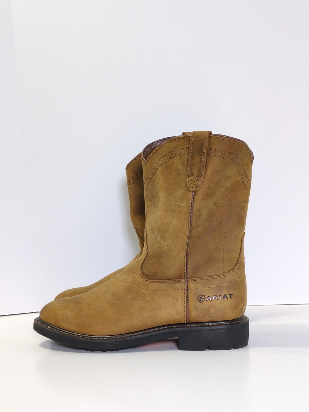 Ariat Sierra Mens Pull On Leather Work Boots Size 13 EE Wide Soft Toe EH Brown